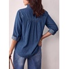image:imageSidefeel Womens Denim Shirt Button Down Long Sleeve Ruffled Edge Trendy Jean Shackets Blouses TopsBlue