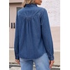image:imageSidefeel Womens Denim Shirt Button Down Long Sleeve Ruffled Edge Trendy Jean Shackets Blouses TopsBlue