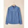 image:imageSidefeel Womens Denim Shirt Button Down Long Sleeve Ruffled Edge Trendy Jean Shackets Blouses TopsLight Blue