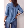 image:imageSidefeel Womens Denim Shirt Button Down Long Sleeve Ruffled Edge Trendy Jean Shackets Blouses TopsLight Blue