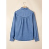 image:imageSidefeel Womens Denim Shirt Button Down Long Sleeve Ruffled Edge Trendy Jean Shackets Blouses TopsLight Blue