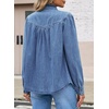 image:imageSidefeel Womens Denim Shirt Button Down Long Sleeve Ruffled Edge Trendy Jean Shackets Blouses TopsLight Blue