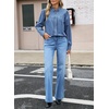 image:imageSidefeel Womens Denim Shirt Button Down Long Sleeve Ruffled Edge Trendy Jean Shackets Blouses TopsLight Blue