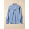 image:imageSidefeel Womens Denim Shirt Button Down Long Sleeve Ruffled Edge Trendy Jean Shackets Blouses TopsSky Blue