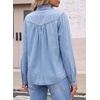 image:imageSidefeel Womens Denim Shirt Button Down Long Sleeve Ruffled Edge Trendy Jean Shackets Blouses TopsSky Blue