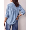 image:imageSidefeel Womens Denim Shirt Button Down Long Sleeve Ruffled Edge Trendy Jean Shackets Blouses TopsSky Blue