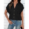 image:imageSidefeel Womens Denim Shirt Button Down V Neck Short Sleeve Jean Shirts Trendy Casual Loose Denim Tops with Oversized FitBlack