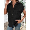 image:imageSidefeel Womens Denim Shirt Button Down V Neck Short Sleeve Jean Shirts Trendy Casual Loose Denim Tops with Oversized FitBlack