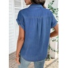 image:imageSidefeel Womens Denim Shirt Button Down V Neck Short Sleeve Jean Shirts Trendy Casual Loose Denim Tops with Oversized FitBlue
