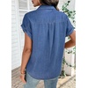image:imageSidefeel Womens Denim Shirt Button Down V Neck Short Sleeve Jean Shirts Trendy Casual Loose Denim Tops with Oversized FitLight Blue
