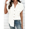 image:imageSidefeel Womens Denim Shirt Button Down V Neck Short Sleeve Jean Shirts Trendy Casual Loose Denim Tops with Oversized FitWhite