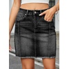 image:imageSidefeel Womens Denim Skirt Casual Stretch High Waist Raw Hem Zip Fly Jean Skirt for WomenBlack