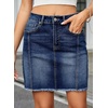 image:imageSidefeel Womens Denim Skirt Casual Stretch High Waist Raw Hem Zip Fly Jean Skirt for WomenBluing