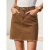 image:imageSidefeel Womens Denim Skirt Casual Stretch High Waist Raw Hem Zip Fly Jean Skirt for WomenBrown