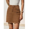 image:imageSidefeel Womens Denim Skirt Casual Stretch High Waist Raw Hem Zip Fly Jean Skirt for WomenBrown
