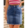 image:imageSidefeel Womens Denim Skirt Casual Stretch High Waist Raw Hem Zip Fly Jean Skirt for WomenDark Blue