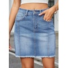 image:imageSidefeel Womens Denim Skirt Casual Stretch High Waist Raw Hem Zip Fly Jean Skirt for WomenIceland Blue