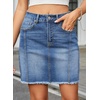 image:imageSidefeel Womens Denim Skirt Casual Stretch High Waist Raw Hem Zip Fly Jean Skirt for WomenLight Blue
