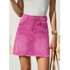 image:imageSidefeel Womens Denim Skirt Casual Stretch High Waist Raw Hem Zip Fly Jean Skirt for WomenRose Red
