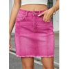 image:imageSidefeel Womens Denim Skirt Casual Stretch High Waist Raw Hem Zip Fly Jean Skirt for WomenRose Red
