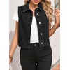 image:imageSidefeel Womens Denim Vest Sleeveless Collared Crop Jean Vest Top Button Down WaistcoatBlack