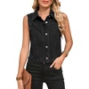 image:imageSidefeel Womens Denim Vest Sleeveless Collared Crop Jean Vest Top Button Down WaistcoatBlack