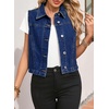 image:imageSidefeel Womens Denim Vest Sleeveless Collared Crop Jean Vest Top Button Down WaistcoatBluing