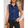 image:imageSidefeel Womens Denim Vest Sleeveless Collared Crop Jean Vest Top Button Down WaistcoatBluing
