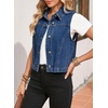 image:imageSidefeel Womens Denim Vest Sleeveless Collared Crop Jean Vest Top Button Down WaistcoatDark Blue