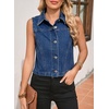 image:imageSidefeel Womens Denim Vest Sleeveless Collared Crop Jean Vest Top Button Down WaistcoatDark Blue