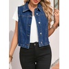 image:imageSidefeel Womens Denim Vest Sleeveless Collared Crop Jean Vest Top Button Down WaistcoatDark Blue