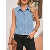 image:imageSidefeel Womens Denim Vest Sleeveless Collared Crop Jean Vest Top Button Down WaistcoatIceland Blue