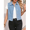 image:imageSidefeel Womens Denim Vest Sleeveless Collared Crop Jean Vest Top Button Down WaistcoatIceland Blue