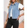 image:imageSidefeel Womens Denim Vest Sleeveless Collared Crop Jean Vest Top Button Down WaistcoatIceland Blue