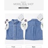image:imageSidefeel Womens Denim Vest Sleeveless Collared Crop Jean Vest Top Button Down WaistcoatLight Blue