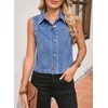 image:imageSidefeel Womens Denim Vest Sleeveless Collared Crop Jean Vest Top Button Down WaistcoatLight Blue