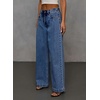 image:imageSidefeel Womens Drawstring Jeans Wide Leg High Waisted Baggy Stretchy Elastic Waist Sweatpant JeansBlue