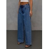 image:imageSidefeel Womens Drawstring Jeans Wide Leg High Waisted Baggy Stretchy Elastic Waist Sweatpant JeansDark Blue