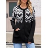 image:imageSidefeel Womens Fair Isle Sweater Long Sleeve Button Up Cardigan with PocketsBlack