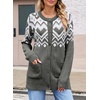 image:imageSidefeel Womens Fair Isle Sweater Long Sleeve Button Up Cardigan with PocketsGray
