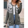 image:imageSidefeel Womens Fair Isle Sweater Long Sleeve Button Up Cardigan with PocketsGray