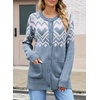 image:imageSidefeel Womens Fair Isle Sweater Long Sleeve Button Up Cardigan with PocketsLight Blue