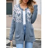 image:imageSidefeel Womens Fair Isle Sweater Long Sleeve Button Up Cardigan with PocketsLight Blue