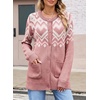 image:imageSidefeel Womens Fair Isle Sweater Long Sleeve Button Up Cardigan with PocketsPink