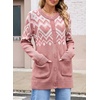 image:imageSidefeel Womens Fair Isle Sweater Long Sleeve Button Up Cardigan with PocketsPink