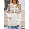 image:imageSidefeel Womens Fair Isle Sweater Long Sleeve Button Up Cardigan with PocketsWhite