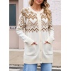 image:imageSidefeel Womens Fair Isle Sweater Long Sleeve Button Up Cardigan with PocketsWhite