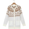 image:imageSidefeel Womens Fair Isle Sweater Long Sleeve Button Up Cardigan with PocketsWhite