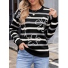image:imageSidefeel Womens Floral Sweaters Long Sleeve Crewneck Striped 3D Flower Knit Loose Pullover Sweater Going Out TopsBlack Stripe