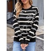 image:imageSidefeel Womens Floral Sweaters Long Sleeve Crewneck Striped 3D Flower Knit Loose Pullover Sweater Going Out TopsBlack Stripe